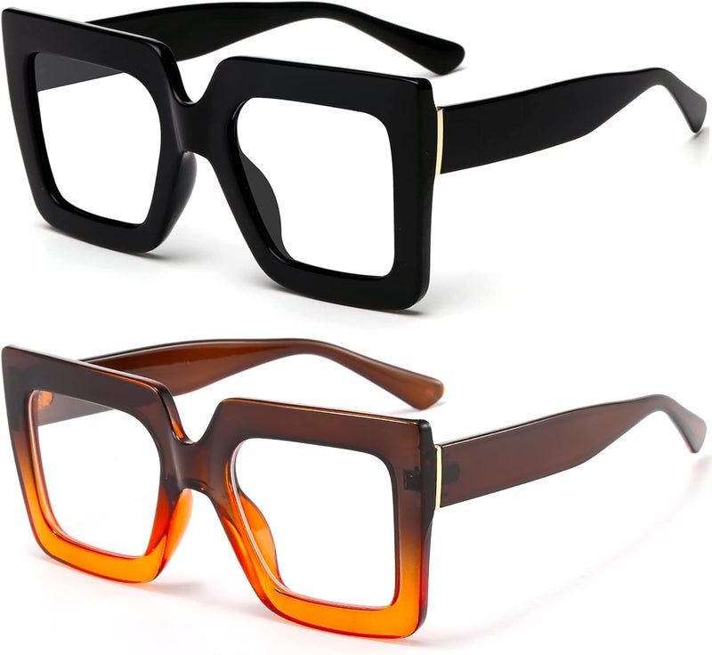 Breaksun Oversized Blue Light Glasses for Women Fashion Thick Square Computer Eyewear Non-Prescription Black Glasses (New Black+ Brown Orange) - Image 1